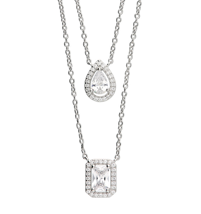 Monaco Layered CZ Necklace in Sterling Silver