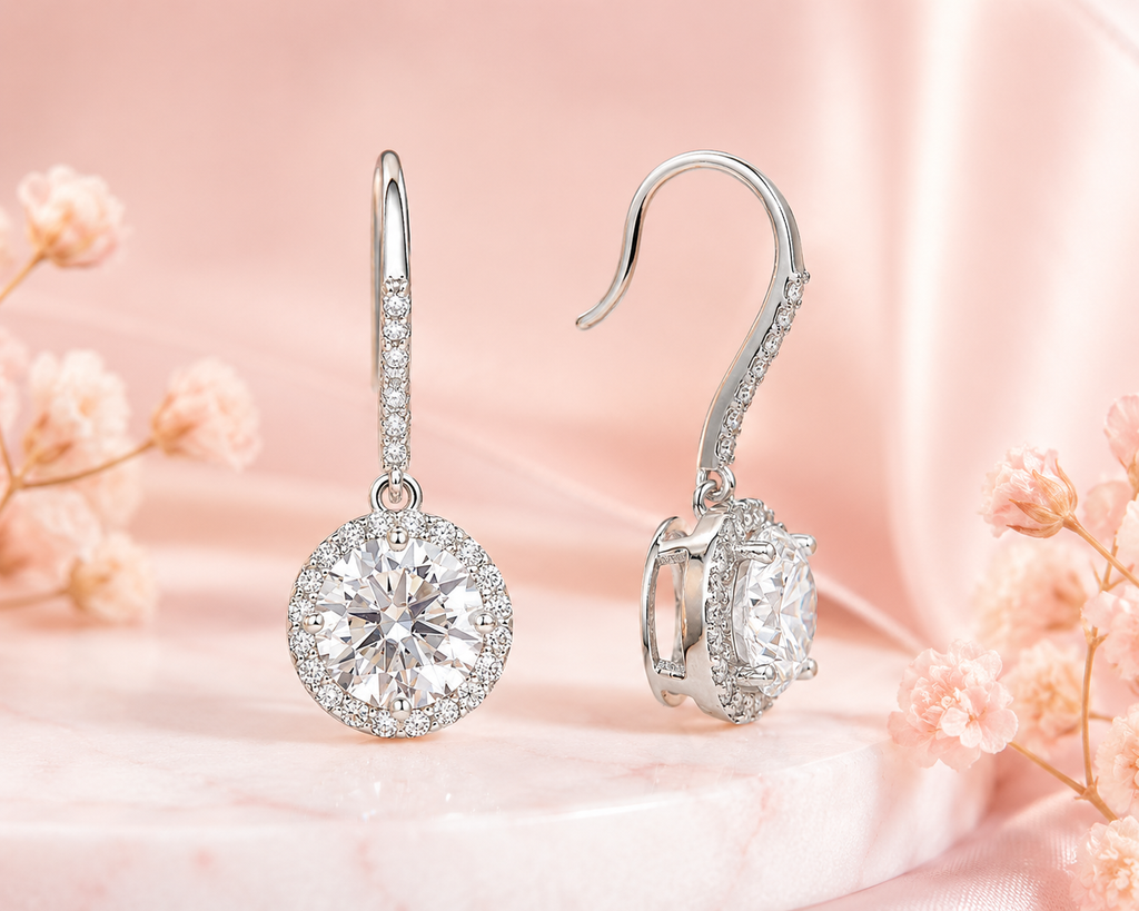 Erin Halo Moissanite Solitaire Drop Earring 2 Carat