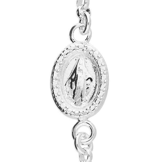 Mary Sterling Silver Miraculous Medal and Cross Bracelet