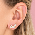 Poppy sterling silver freshwater pearl climber stud earrings with sparkling cluster detail by Joi Jewels