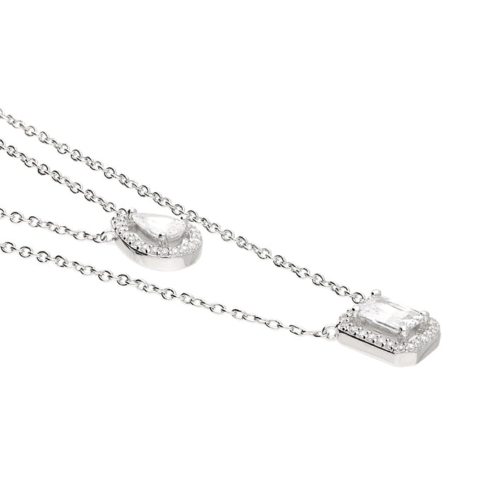 Monaco Layered CZ Necklace in Sterling Silver