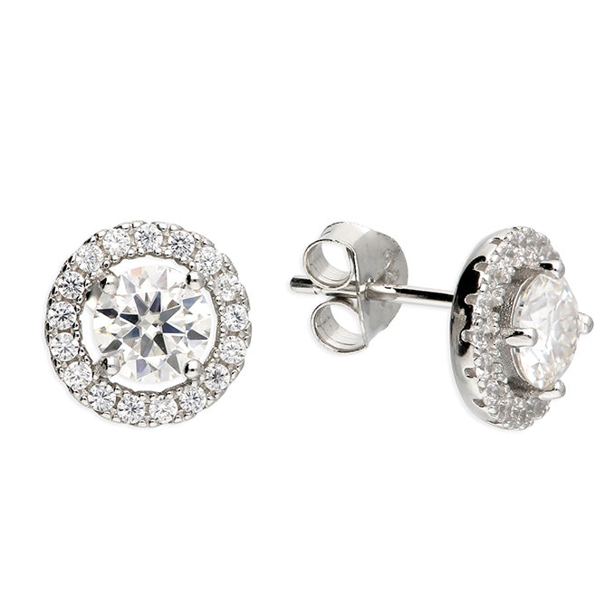 Ella sterling silver Moissanite Halo Stud Earring
