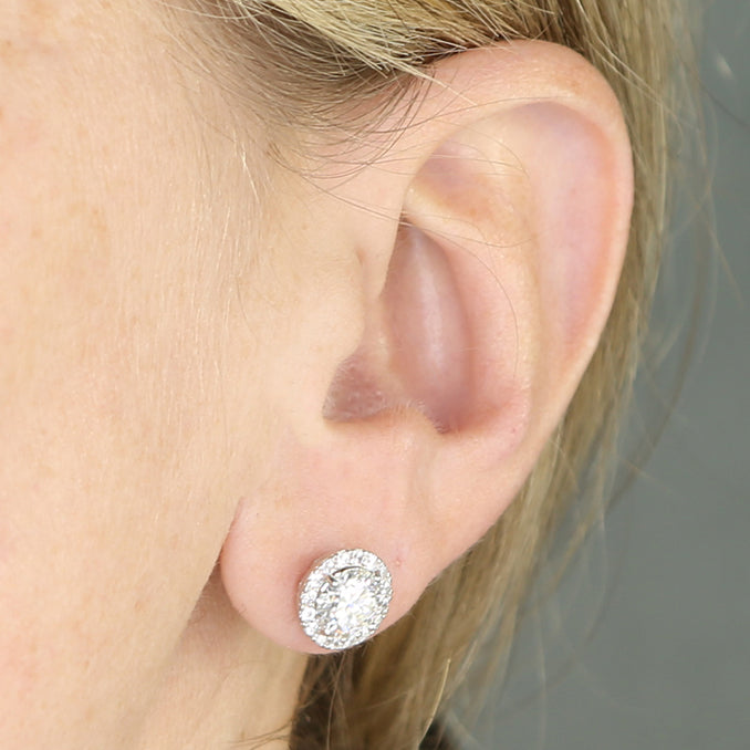 Beth Moissanite Halo Stud Earrings – 1.25ct Sterling Silver