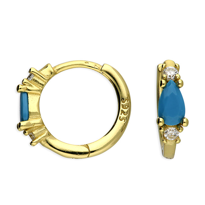 Heidi cz & turquoise gold huggie hinged earring