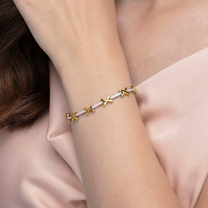 Taylor  Sterling Silver & 14 carat vermeil Kiss  CZ Bracelet