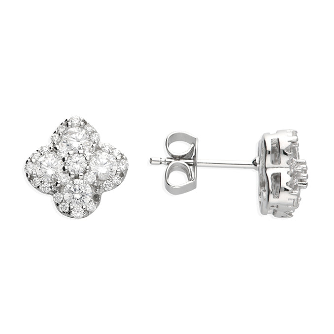 Fleur Sterling Silver CZ Stud Earrings