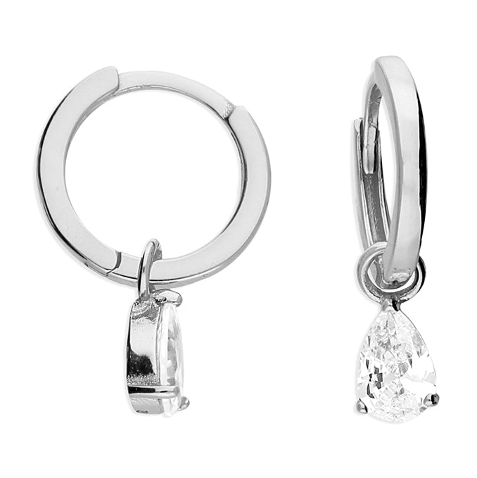 Sadie Silver Pear Drop Hoop