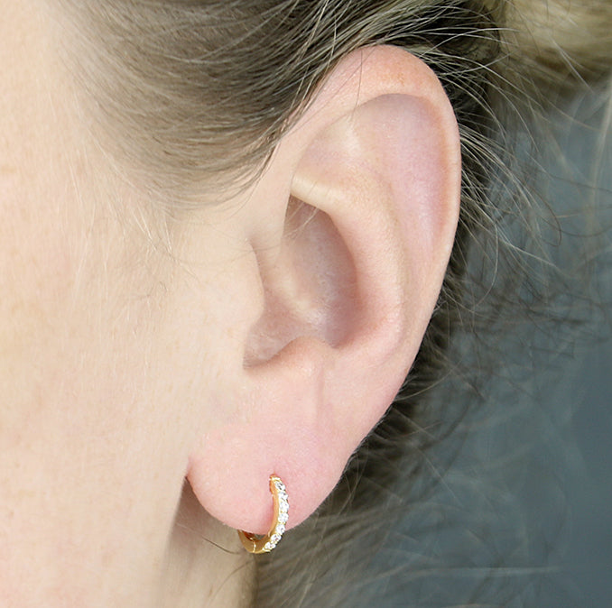 Mimi dainty gold-tone sterling silver hinged hoop earrings with cubic zirconia sparkle