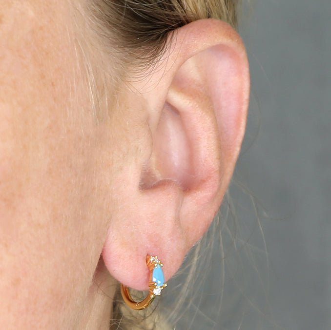 Heidi cz & turquoise gold huggie hinged earring