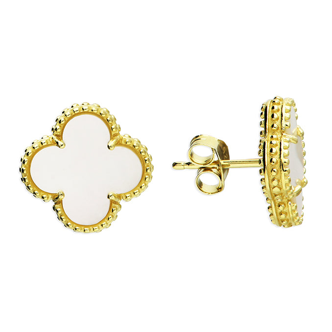 Fleur mother-of-pearl earrings with a gold-coloured finish by Joi Jewels