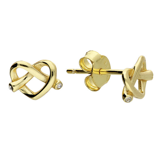 Amore heart stud earrings in 14 carat gold vermeil over sterling silver with cubic zirconia detail - Joi Jewels 