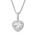 Heart-shaped diamond pendant on a white background