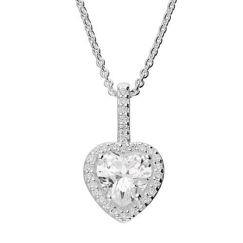 Heart-shaped diamond pendant on a white background