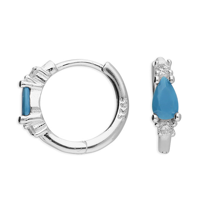 Heidi Turquoise & Cubic Zirconia Sterling Silver Huggie Earrings