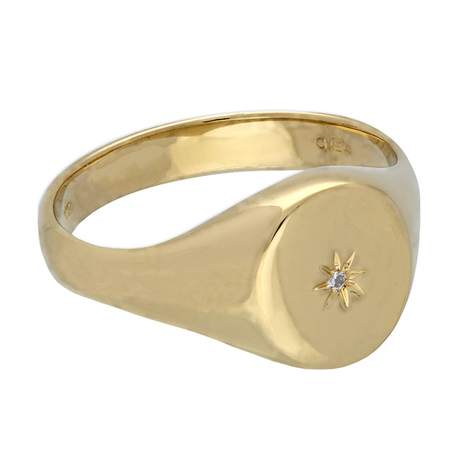 Celeste gold vermeil signet ring on sterling silver by Joi Jewels. 