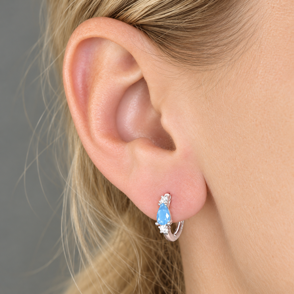 Heidi Turquoise & Cubic Zirconia Sterling Silver Huggie Earrings