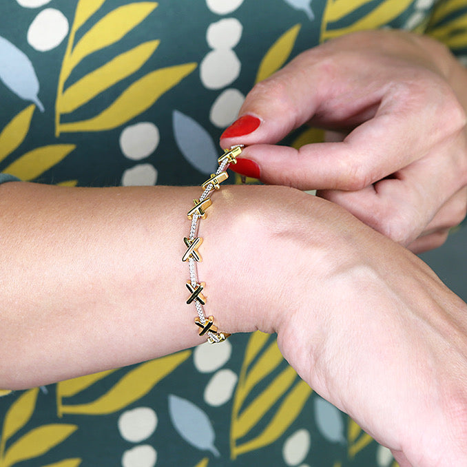 Taylor  Sterling Silver & 14 carat vermeil Kiss  CZ Bracelet