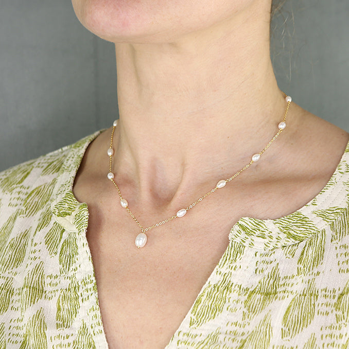 Catherine sterling silver gold vermeil pearl drop necklace