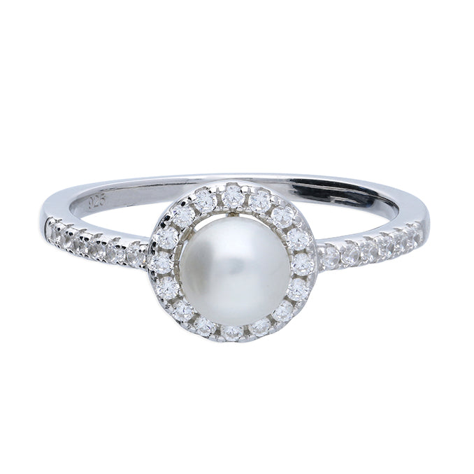 Lauren pearl silver Cz ring