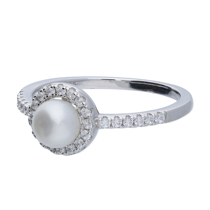 Lauren pearl silver Cz ring