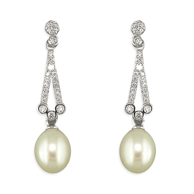 Sophie sterling silver cz pearl drop earring