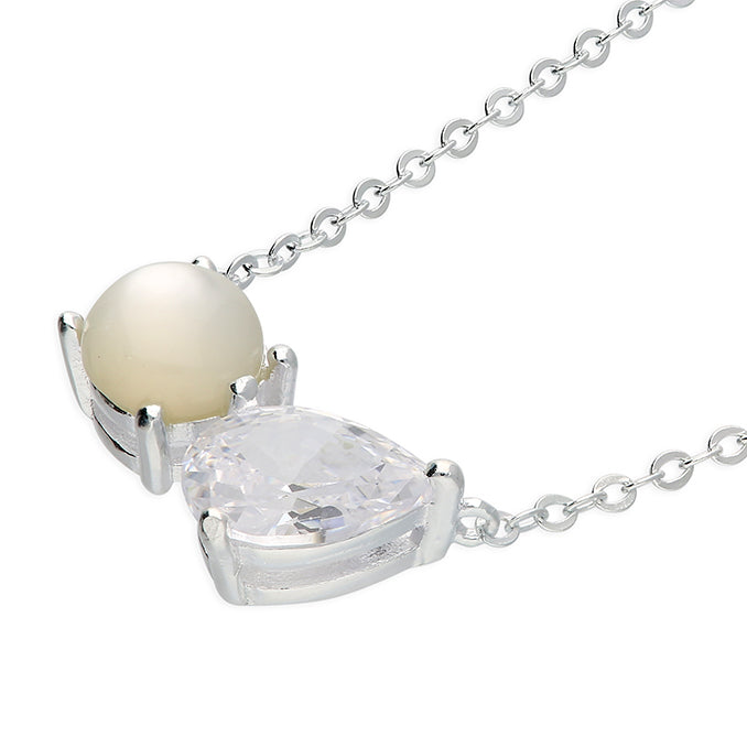 Sterling silver pearl and cubic zirconia et toi necklace featuring pear cut stone from Joi Jewels 