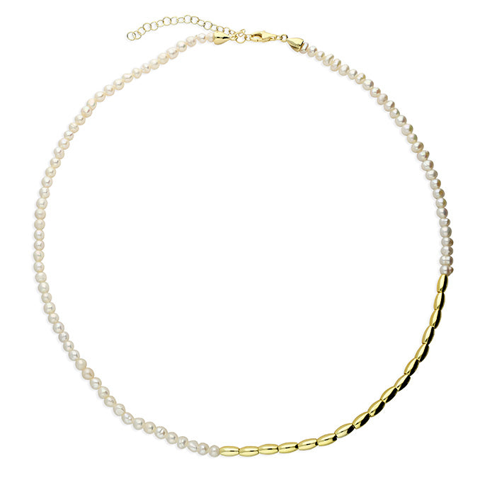Gold and pearl adjustsble beaded necklace with extender set in 9ct gold 