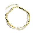 Gold and pearl bracelet with beaded links with an adjustable length by Joi Jewels 