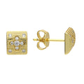 Margot 18 carat vermeil textured square stud earrings with cubic zirconia - Joi Jewels 