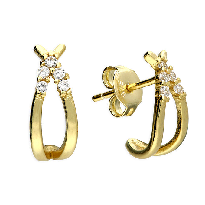 Sorrento 18 carat vermeil crossover stud earrings with cubic zirconia by Joi Jewels 