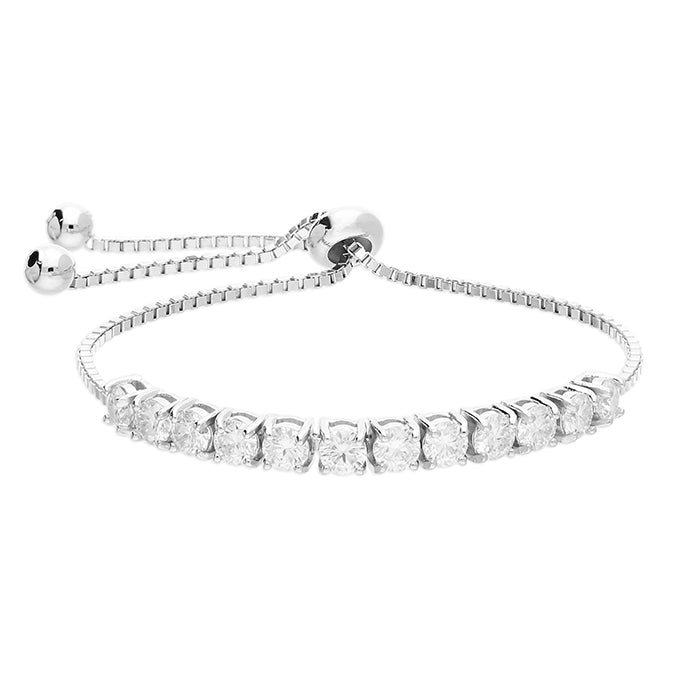 Katie moissanite half tennis slider bracelet in rhodium plated sterling silver, full view