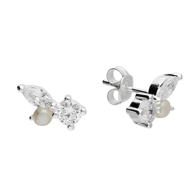 Leah sterling silver stud earrings with shell pearl and cubic zirconia stones