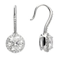 Elegant moissanite halo drop earrings with pave hoop detail by Joi Jewels. 