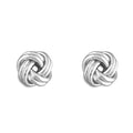 Sterling silver knot stud earrings with polished finish by Joi Jewels 